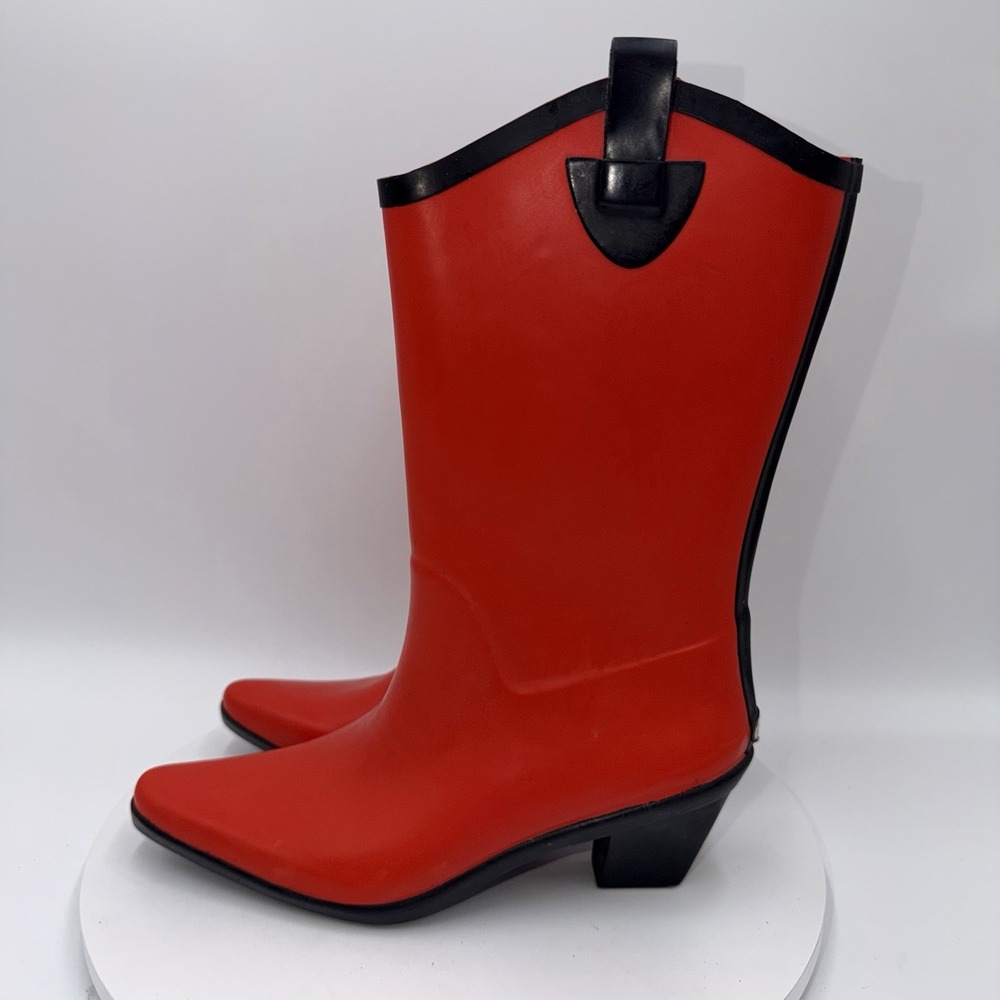 DAV Red Cowgirl Western Tall Rain Boots Women's Size 8 Waterproof